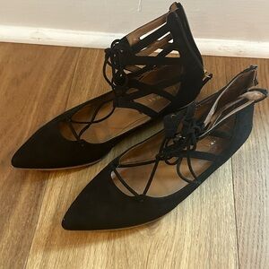 Black Aquazzura Lace Up Black Flats